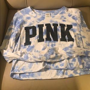 PINK long sleeve blue tie dye crop